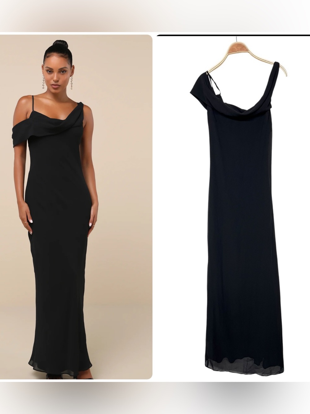 New Lulus Exemplary Impression Black Asymmetrical Cowl Evening Maxi Gown Dress